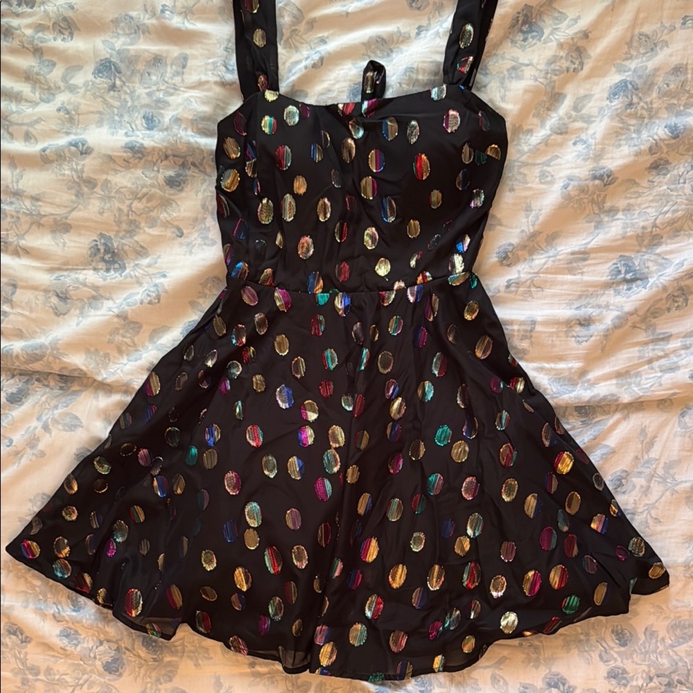 Chic Black Backless Dress with Multicolor Dots